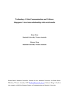 Technology, crisis communication and culture: Singapore’s love-hate relationship with social media.