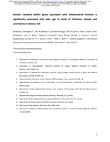 Genetic variation within genes associated with mitochondrial function is significantly associated with later age at onset of Parkinson disease and contributes to disease risk