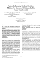 Factors influencing medical decision- Making for seriously ill patients in the Acute Care Hospital