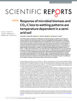 Response of microbial biomass and CO2-C loss to wetting patterns are temperature dependent in a semi-arid soil