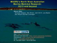 MUCRU's North West Australian marine mammal research: 2013 and beyond