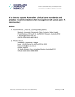 It is time to update Australian clinical care standards and practice recommendations for management of spinal pain: A commentary