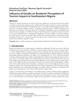 Influence of Gender on Residents’ Perceptions of Tourism Impacts in Southeastern Nigeria