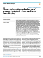 Climate-driven global redistribution of an ocean giant predicts increased threat from shipping