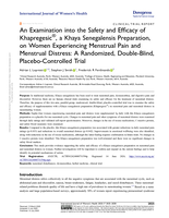 An Examination into the Safety and Efficacy of Khapregesic ® , a Khaya Senegalensis Preparation, on Women Experiencing Menstrual Pain and Menstrual Distress: A Randomized, Double-Blind, Placebo-Controlled Trial